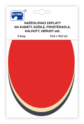 Nažehľovacie záplaty jednofarebné ovály 3 ks - červená smotanová tm.šedá
